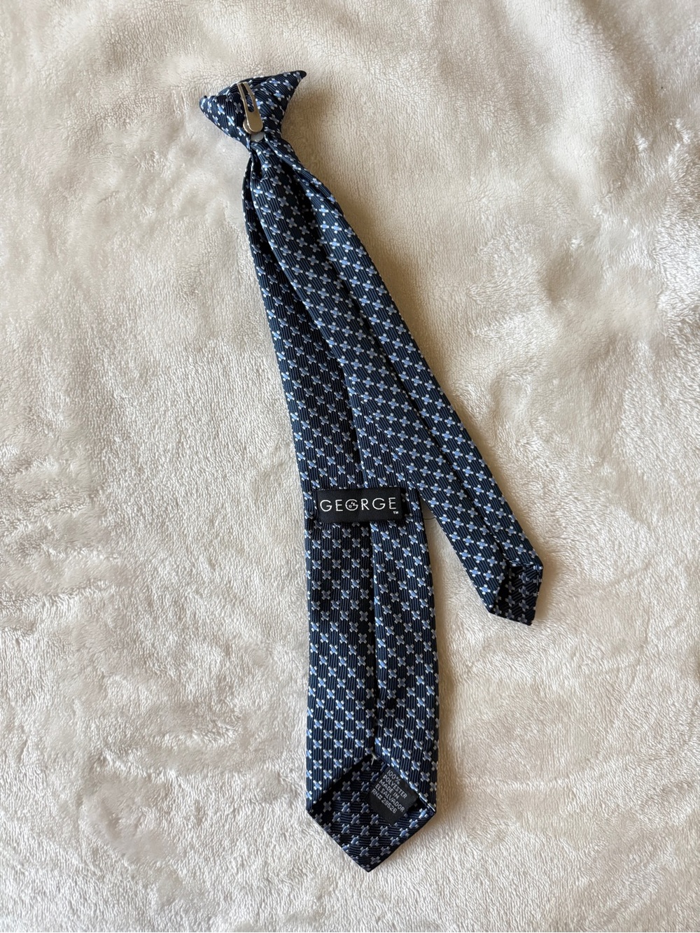 George Men's Pre Tied Clip-On Necktie navy blue white diamond geometric pattern